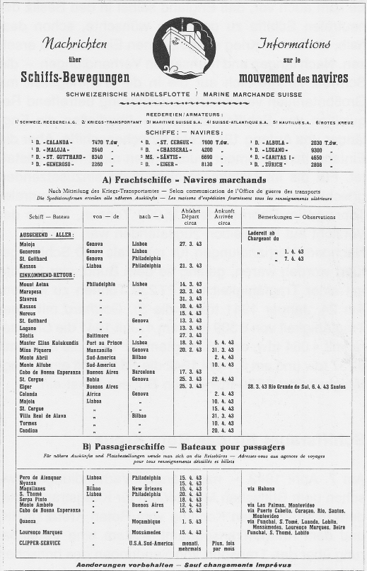 KTA Schiffsbewegungsliste vom April 1943