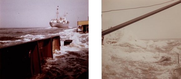 Auf der Westerschelde voll abgeladen mit Wasser an Deck