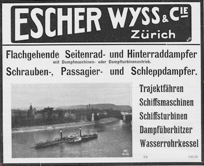 Inserat Escher, Wyss 1923